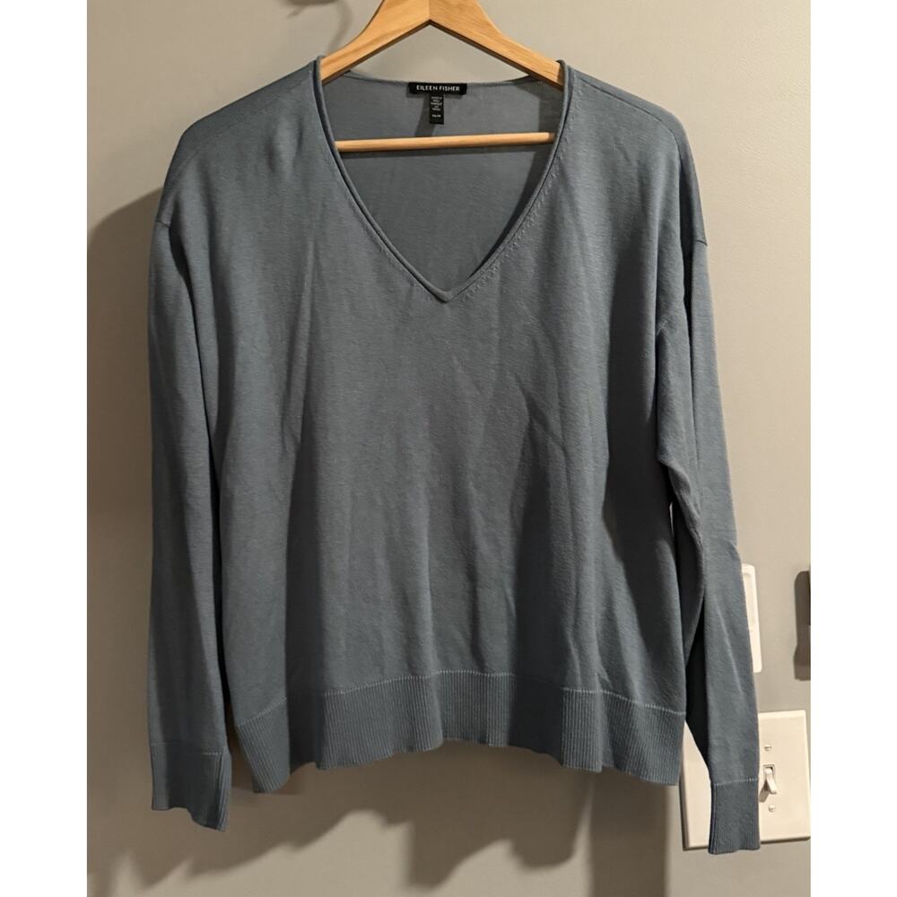 Eileen Fisher Sweater Organic Cotton Luxe Lyocell Blend V-Neck Long Sleeve XS